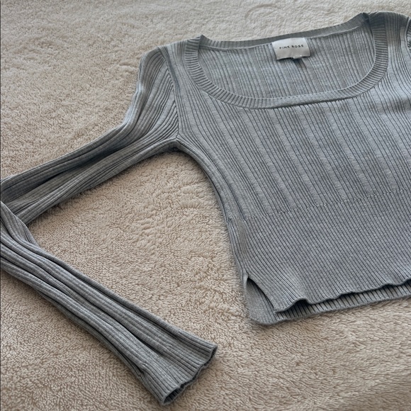 Pink Rose Light Gray Ribbed Top - Picture 2 of 4